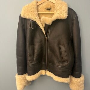 Women's Dark Brown Leather Shearling Jacket with Cream Lining